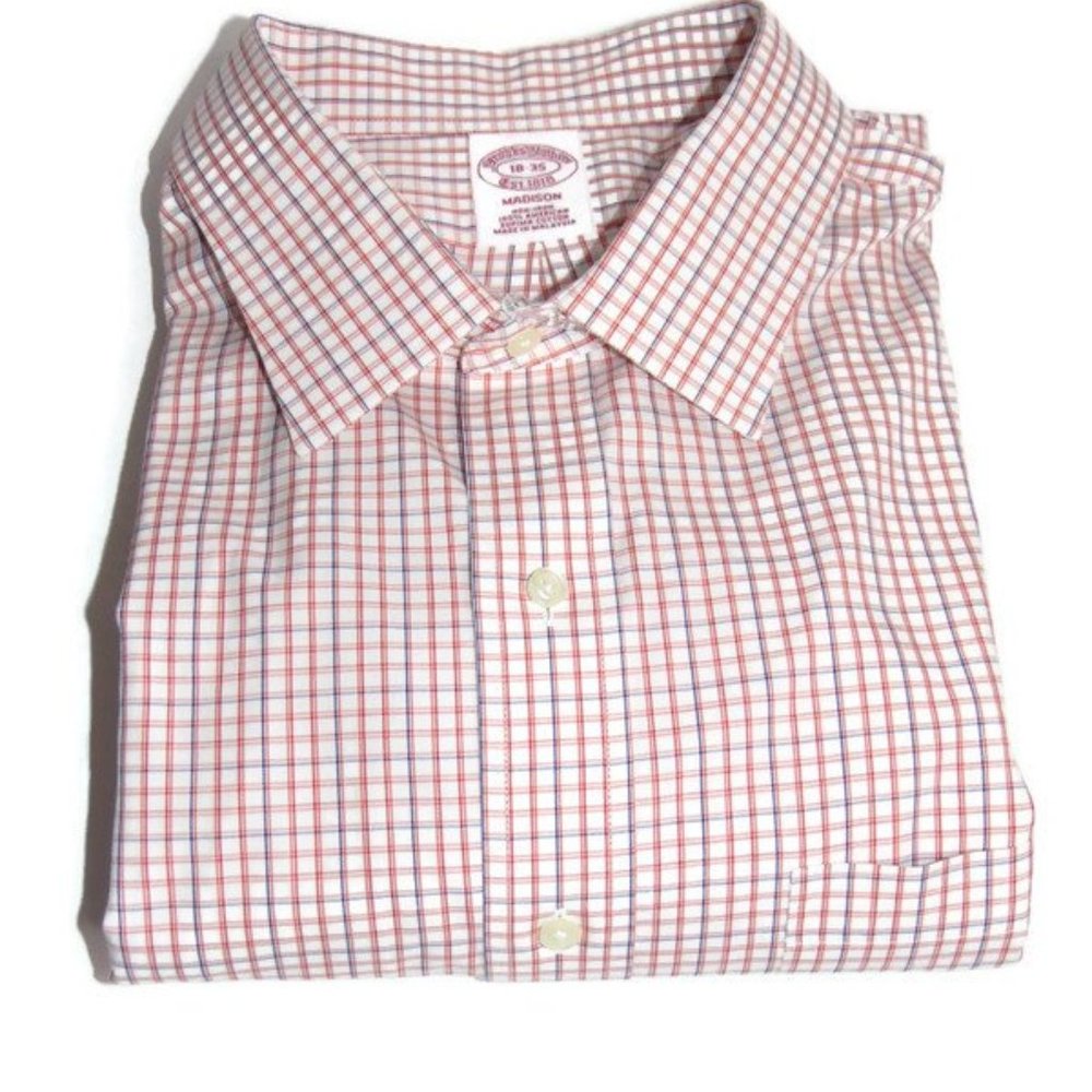 Brooks Brothers Madison Men's 2XL XXL 18/35 Dress Shirt Button Down Blue Red